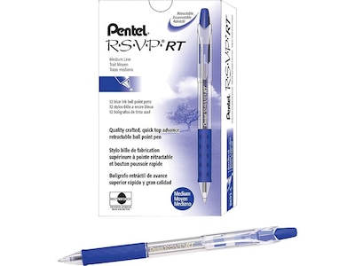 Pentel R.S.V.P. Ballpoint Stick Pen, Blue Ink, Medium, Dozen