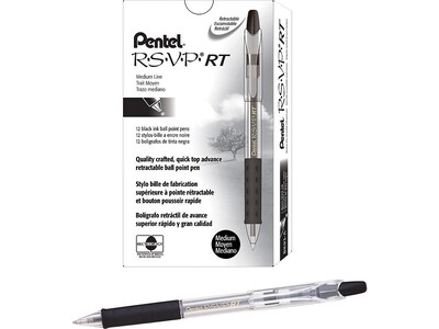 Pentel R.S.V.P. RT Retractable Ballpoint Pens, Medium Point, Black Ink, Dozen (BK93-A)