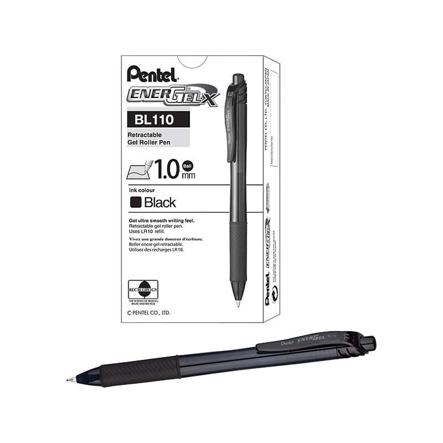 Pentel EnerGel-X RollerGel Retractable Gel Pens, Bold Point, Black Ink, Dozen (BL110-A)