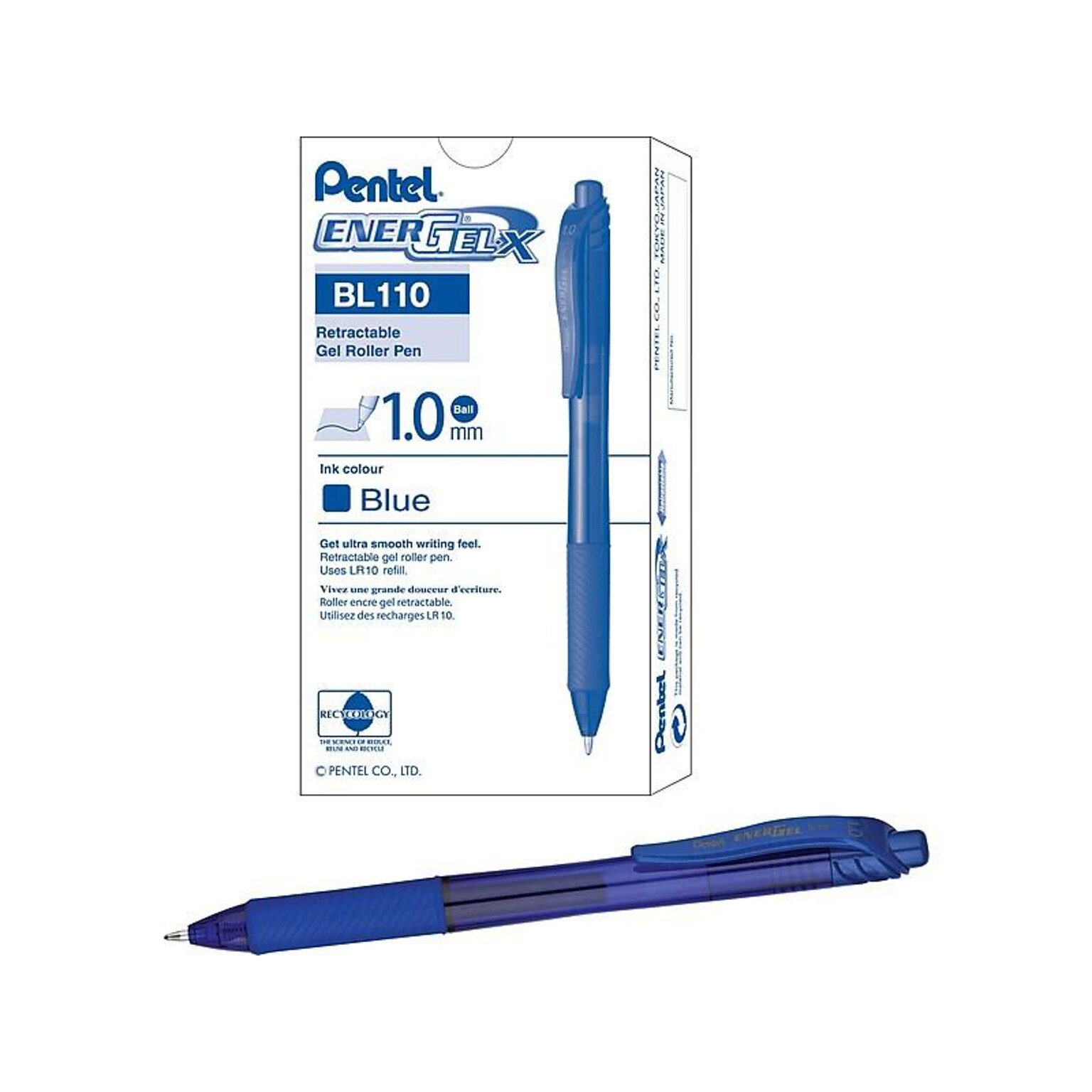 Pentel EnerGel-X RollerGel Retractable Gel Pens, Bold Point, Blue Ink, Dozen (BL110-C)