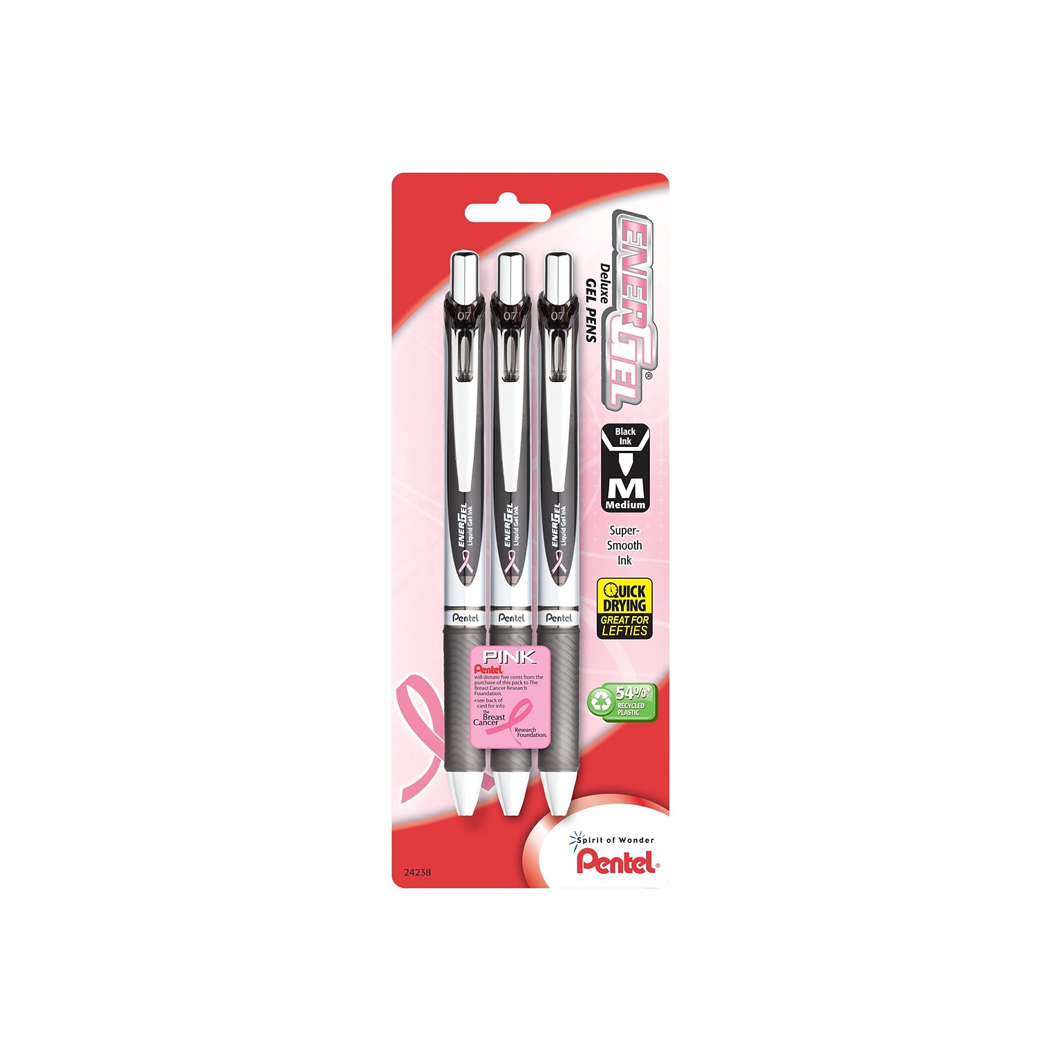 Pentel EnerGel Deluxe RTX Retractable Gel Pens, Medium Point, Black Ink, 3 Pack (BL77ABP3A-BC)