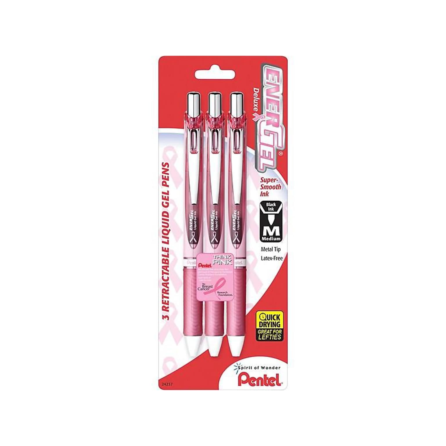 Pentel EnerGel Deluxe RTX Retractable Gel Pens, Medium Point, Black Ink, 3 Pack (BL77PBP3A-BC)