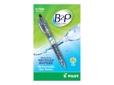 Pilot B2P Bottle 2 Pen Retractable Gel Pens, Fine Point, Black Ink, Dozen (31600)