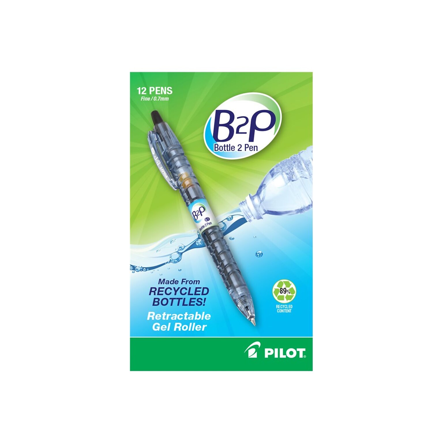 Pilot B2P Bottle 2 Pen Retractable Gel Pens, Fine Point, Black Ink, Dozen (31600)