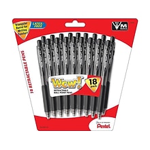 Pentel WOW! Retractable Ballpoint Pens, Medium Point, Black Ink, 18 Pack (BK440BP18A)