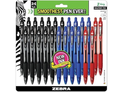 Zebra Z-Grip Retractable Ballpoint Pen, Medium Point, Assorted Ink, 24/Pack (12224)
