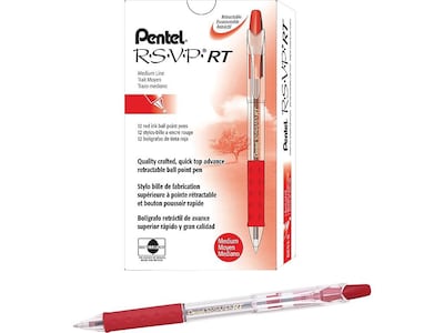 Pentel R.S.V.P. RT Retractable Ballpoint Pens, Medium Point, Red Ink, Dozen (BK93B)