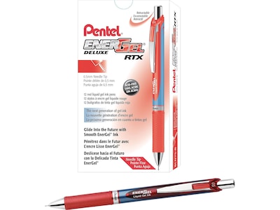 Pentel EnerGel Deluxe RTX Retractable Gel Pens, Fine Point, Red, Dozen (BLN75-B)