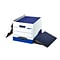 Bankers Box Heavy-Duty FastFold Corrugated File Storage Boxes, Lift-Off Lid, Binder Size, White/Blue