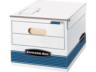 Bankers Box Shipping & Storage Medium-Duty FastFold File Boxes, Flip Top Lid, Letter/Legal Size, White/Blue, 12/Carton (0007101)