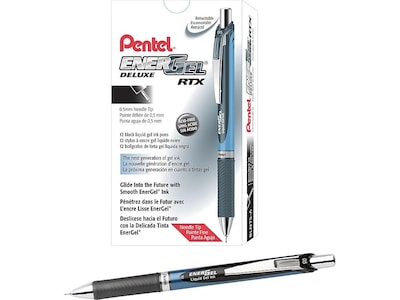 Pentel EnerGel Deluxe RTX Retractable Gel Pens, Fine Point, Black, Dozen (BLN75-A)