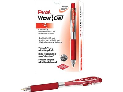 Pentel WOW! Retractable Gel Pens, Medium Point, Red Ink, Dozen (K437-B)