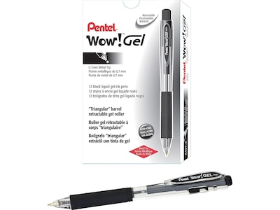 Pentel WOW! Retractable Gel Pens, Medium Point, Black Ink, Dozen (K437-A)