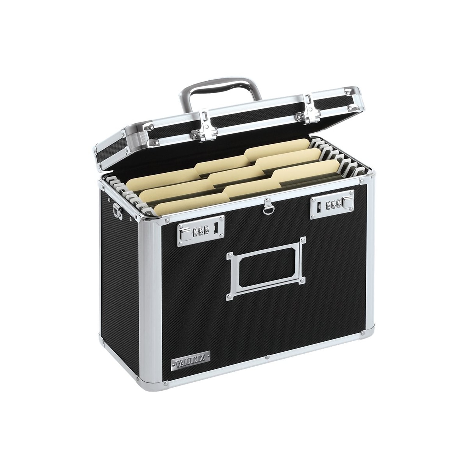Find It Heavy Duty Metal File Box Hinged, Letter Size, Black with Chrome Finish (VZ01187)