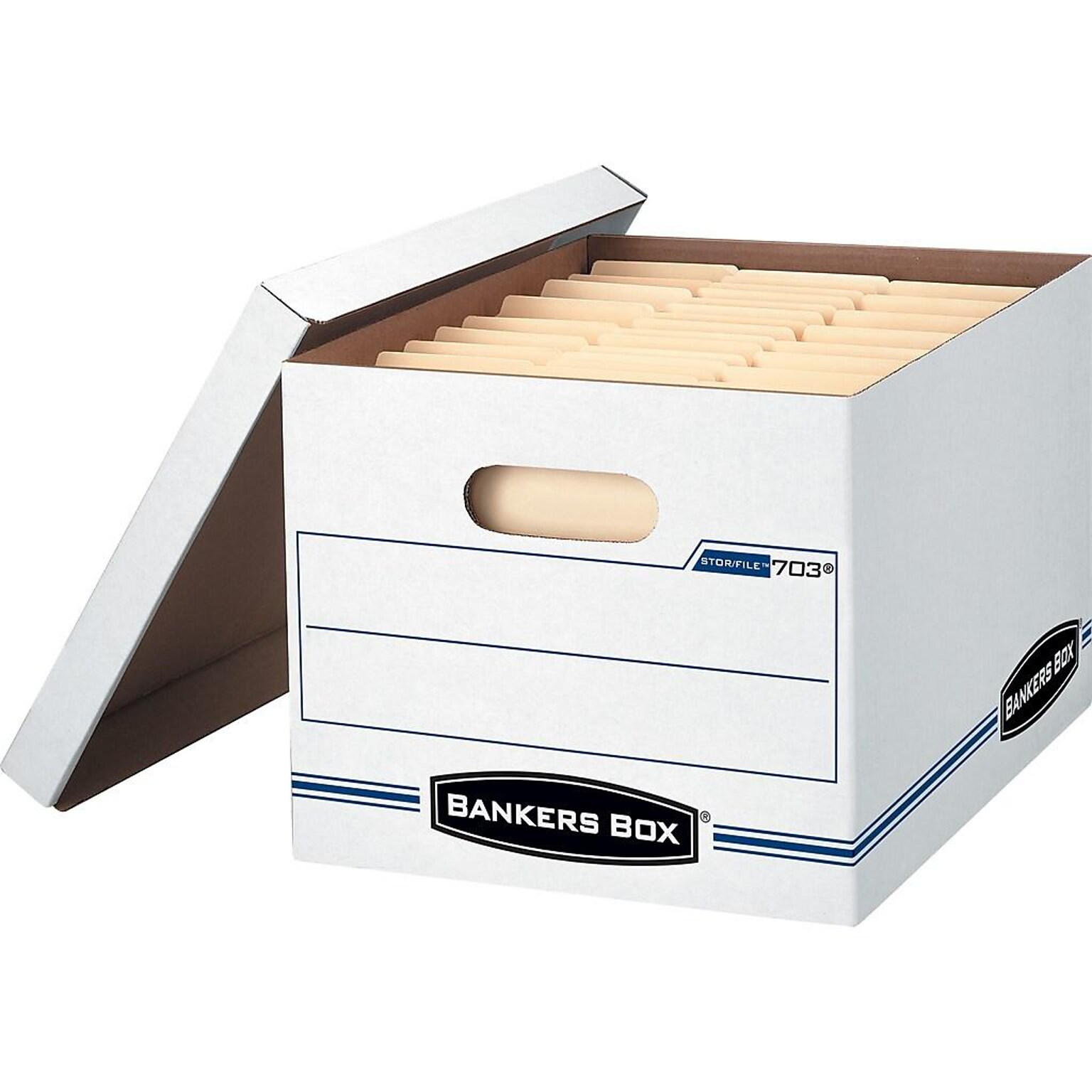 Bankers Box Stor/File™ Corrugated File Storage Boxes, Lift-Off Lid, Letter/Legal Size, White/Blue, 4/Carton (0070308)