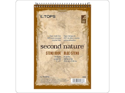 TOPS Second Nature Steno Pad, 6 x 9, Gregg Ruled, White, 80 Sheets/Pad (TOP 74688)