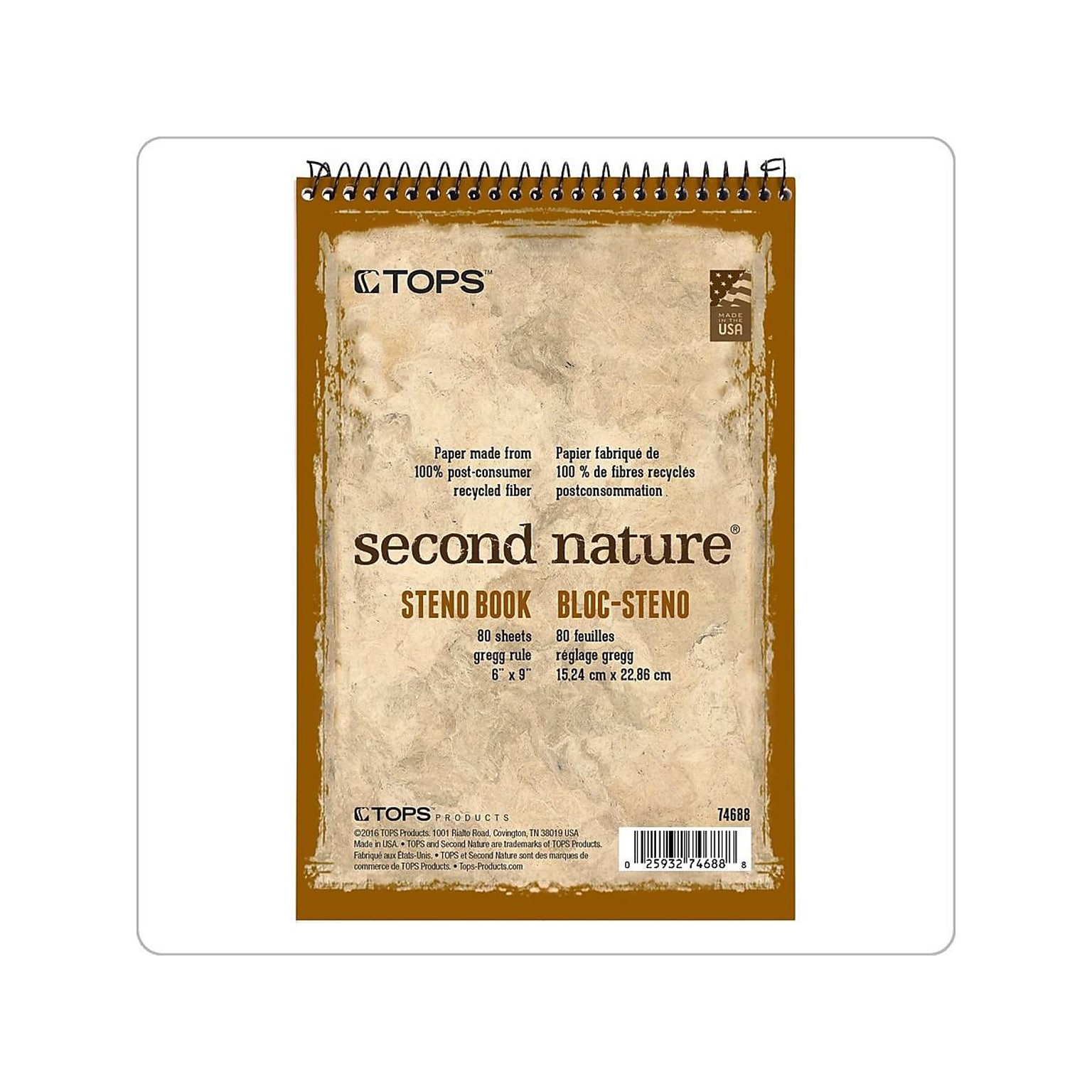 TOPS Second Nature Steno Pad, 6 x 9, Gregg Ruled, White, 80 Sheets/Pad (TOP 74688)