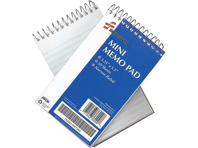 SKILCRAFT Mini Memo Pads, 3.25 x 5.5, Narrow Ruled, White, 50 Sheets/Pad, 12 Pads/Pack (7530-01-45