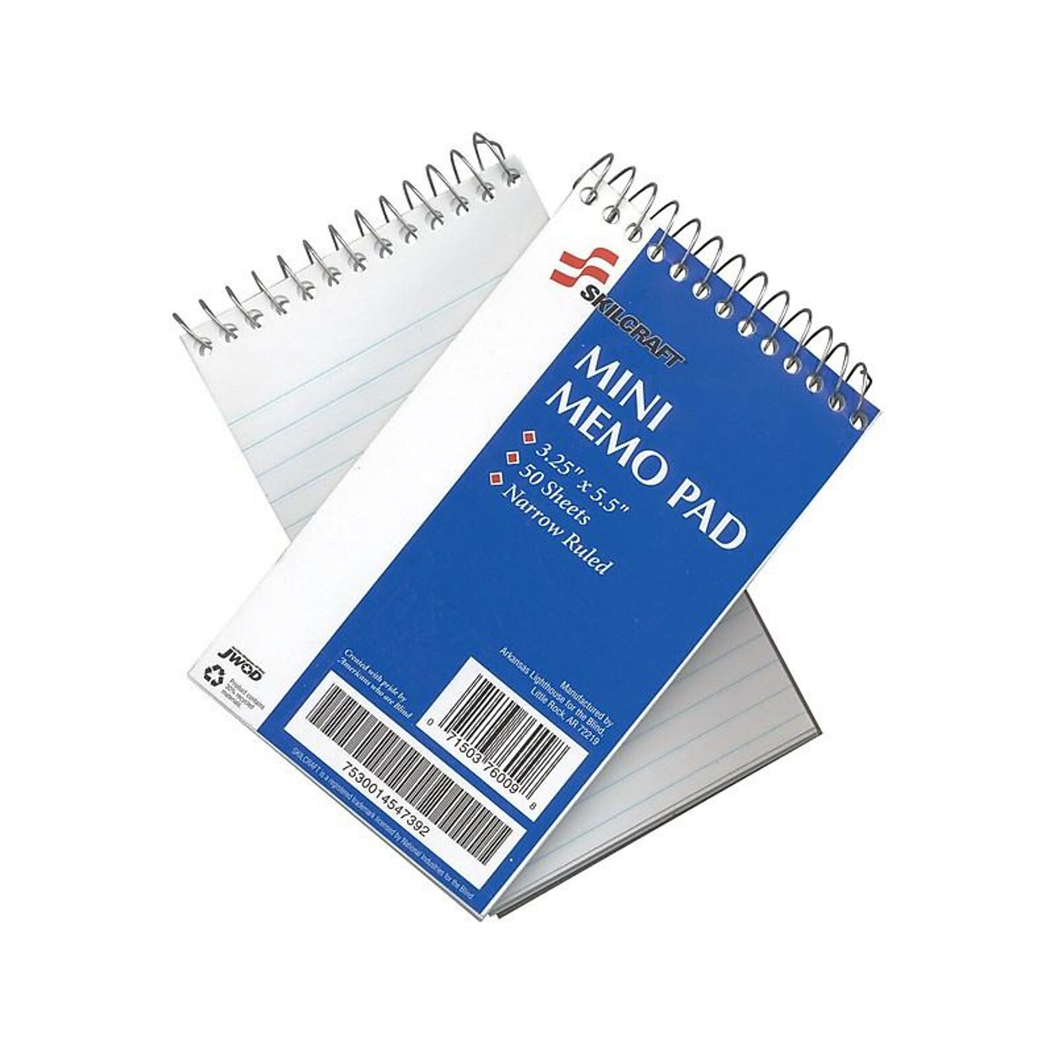 SKILCRAFT Mini Memo Pads, 3.25 x 5.5, Narrow Ruled, White, 50 Sheets/Pad, 12 Pads/Pack (7530-01-454-7392)