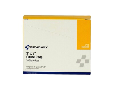 First Aid Only 3" Sterile 12-Ply Pads, 20/Box (I211)