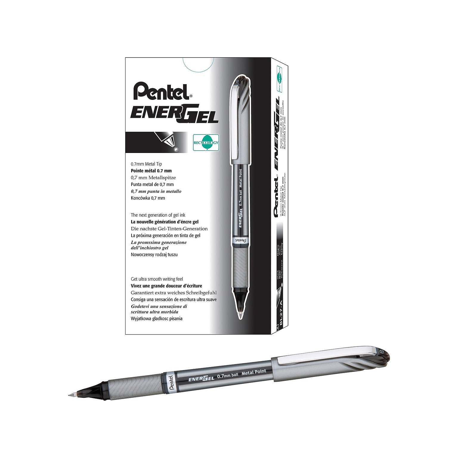 Pentel EnerGel NV Gel Pens, Medium Point, Black Ink, Dozen (BL27A)