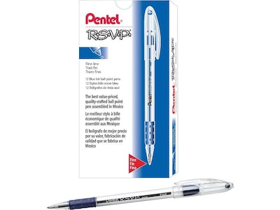 Pentel R.S.V.P. Ballpoint Pens, Fine Point, Blue Ink, Dozen (BK90-C)