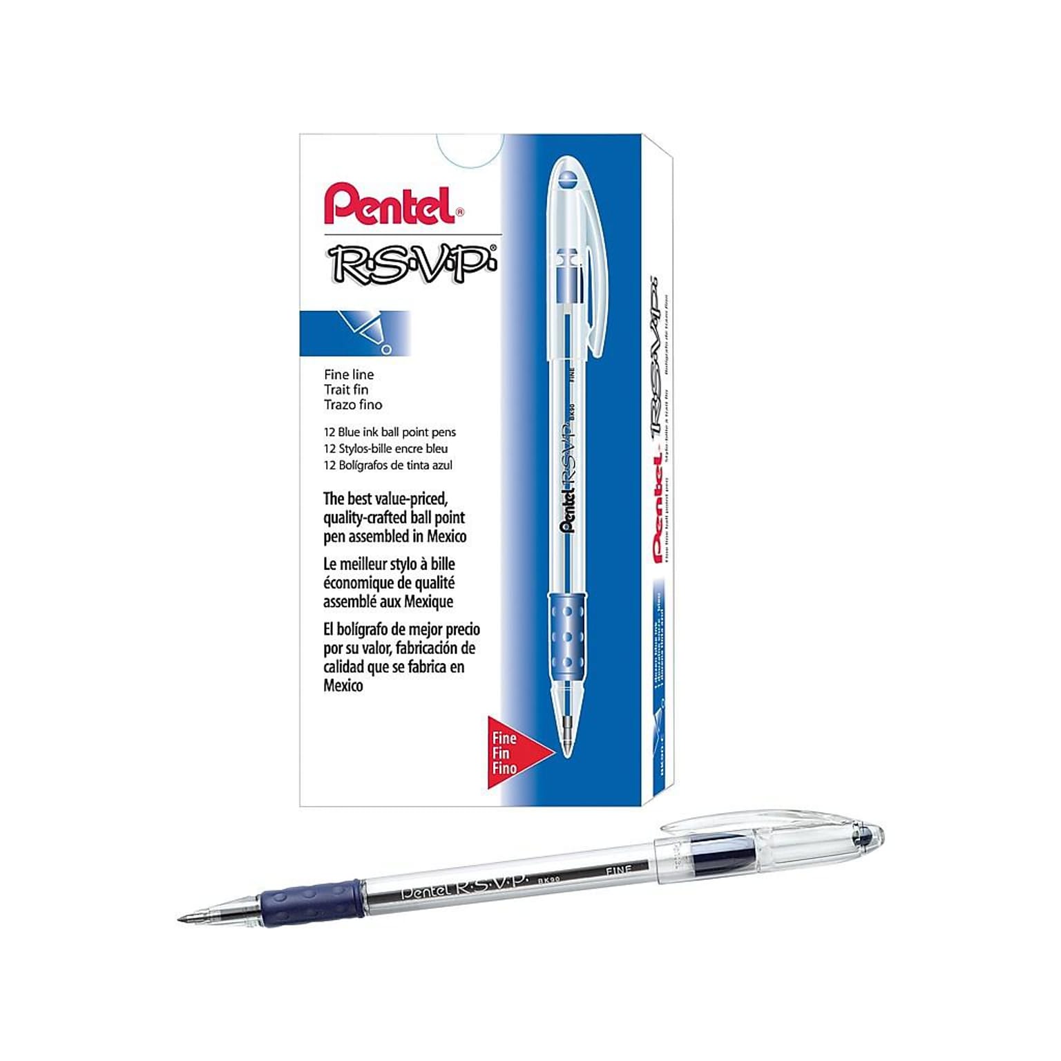 Pentel R.S.V.P. Ballpoint Pens, Fine Point, Blue Ink, Dozen (BK90-C)