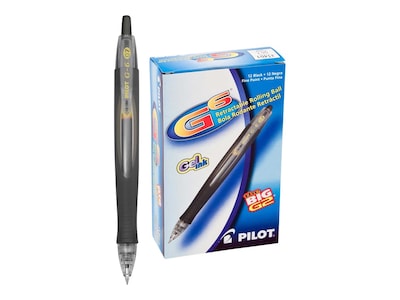 Pilot G6 Retractable Gel Pens, Fine Point, Black Ink, Dozen (31401)