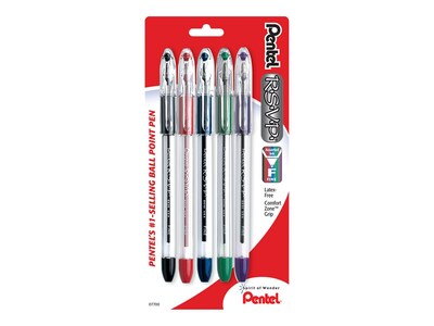 Pentel R.S.V.P. Ballpoint Pens, Fine Point, Assorted Ink, 5 Pack (BK90BP5M)