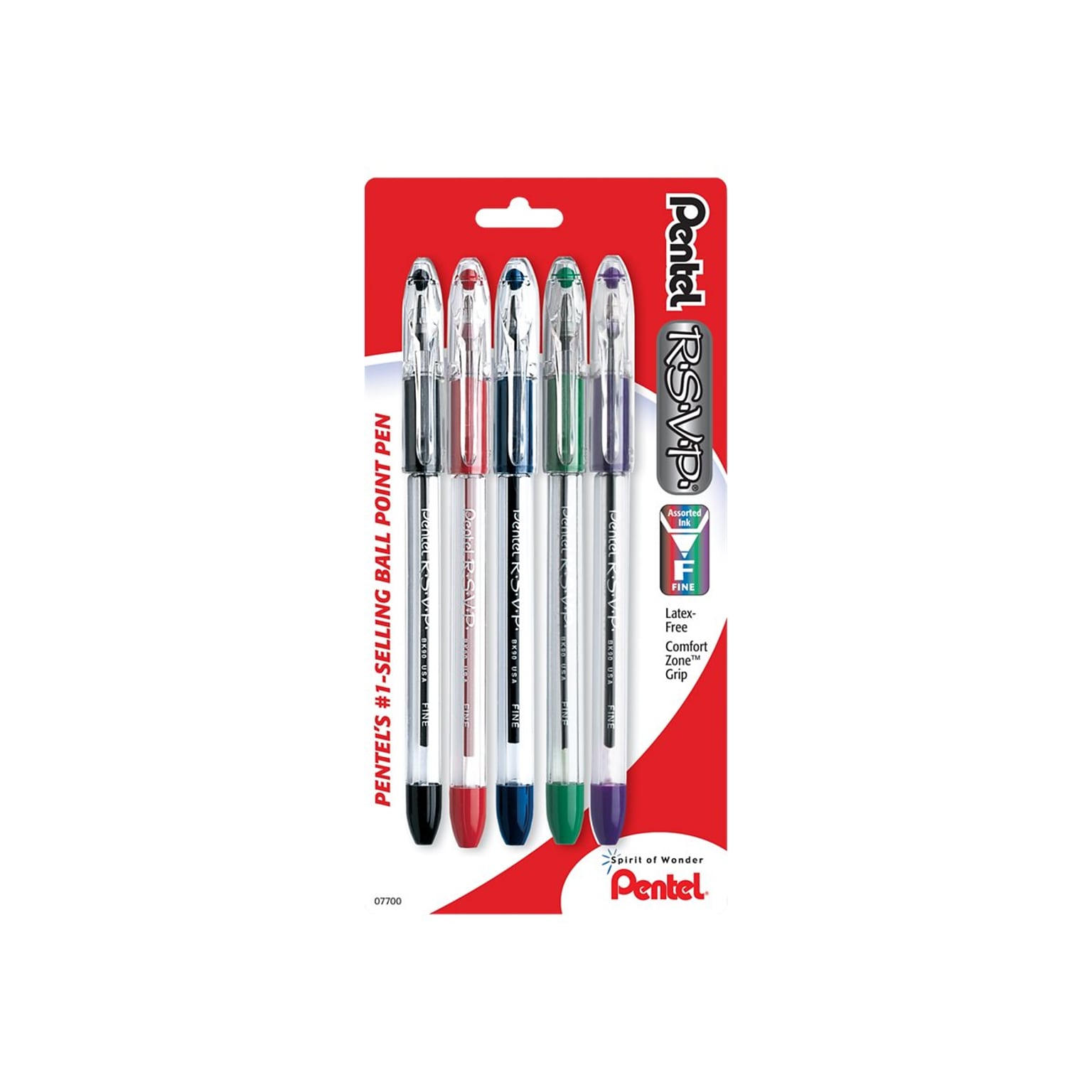 Pentel R.S.V.P. Ballpoint Pens, Fine Point, Assorted Ink, 5 Pack (BK90BP5M)