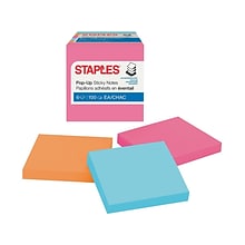 Staples® Pop-up Notes, 3 x 3, Tropics Collection, 100 Sheet/Pad, 6 Pads/Pack (S33BRP6/52559)