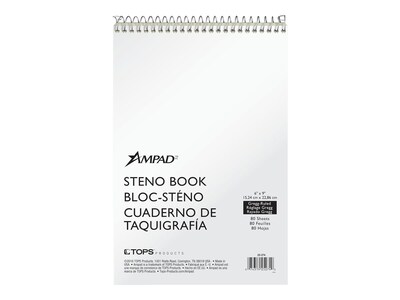 Ampad Steno Pad, 6 x 9, Gregg Ruled, White Cover, 80 Sheets/Pad (TOP25-274)