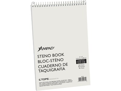 Ampad Steno Pad, 6" x 9", Gregg Ruled, White Cover, 80 Sheets/Pad (TOP25-274)