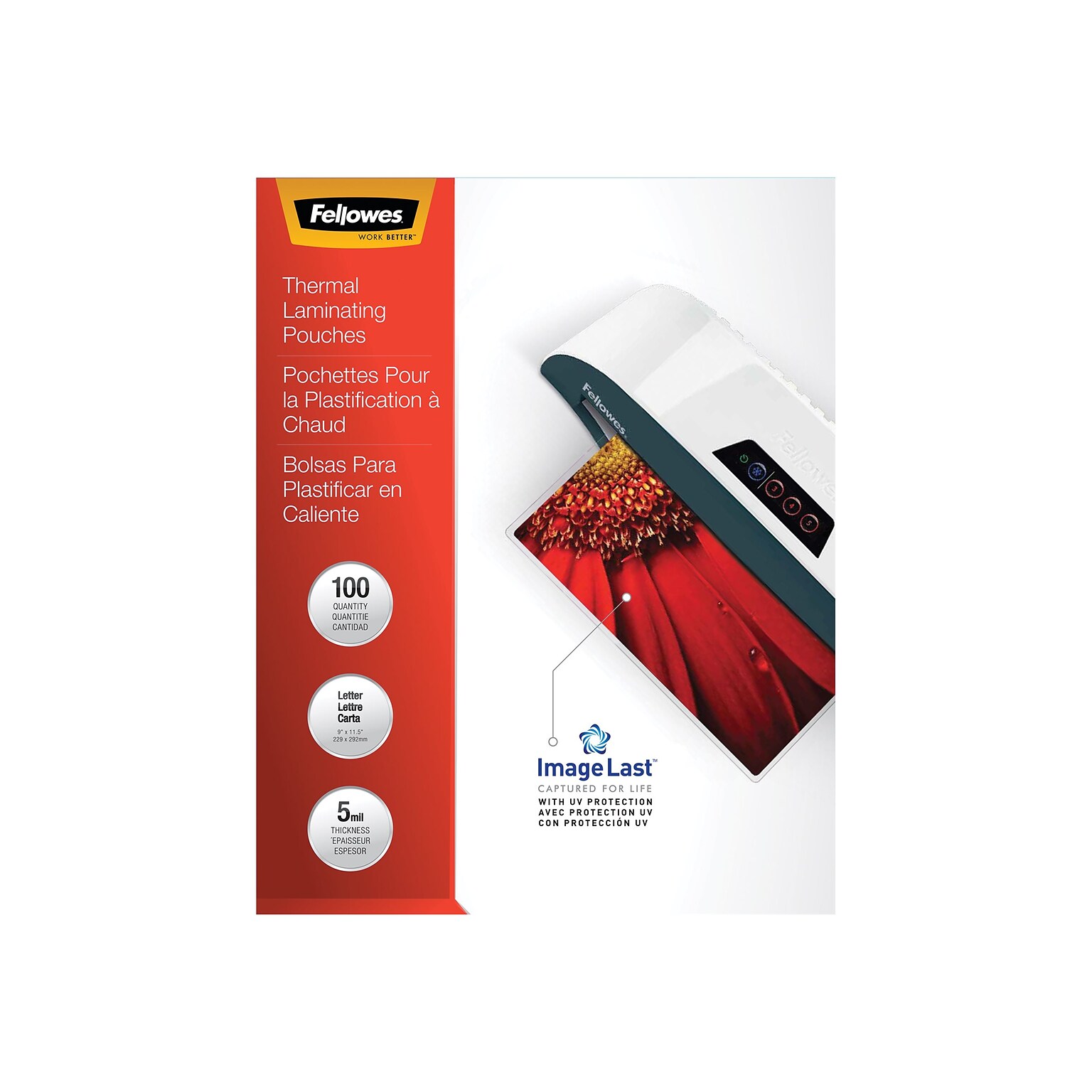 Fellowes ImageLast Thermal Laminating Pouches, Letter Size, 5 Mil, 100/Pack (52040)