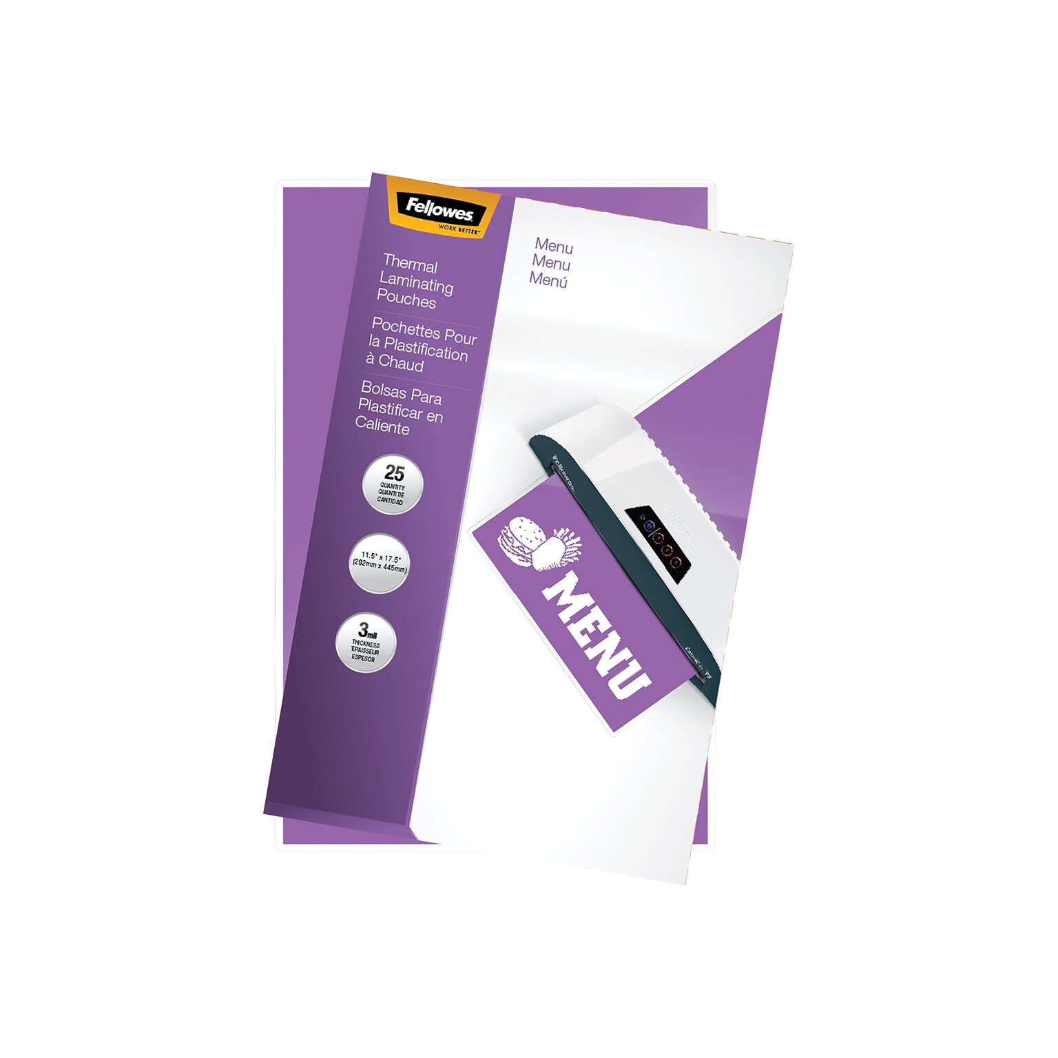 Fellowes Thermal Laminating Pouches, Menu, 3 Mil, 25/Pack (52011)