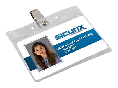 Sicurix Standard Clip On ID Badge Holder, Clear, 50/Pack (BAU67850)