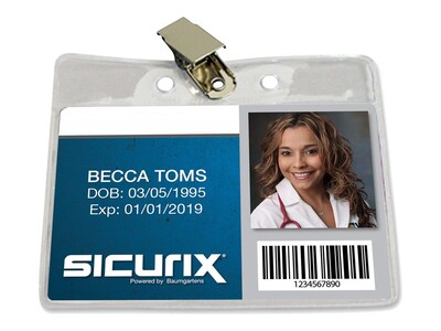 Sicurix Standard Clip On ID Badge Holder, Clear, 50/Pack (BAU67850)