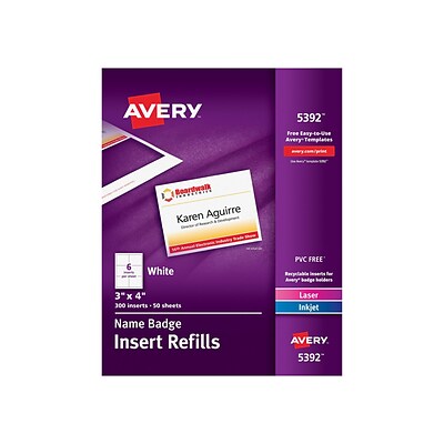 Avery Insert Refills ID Cards, White, 300/Box (5392)