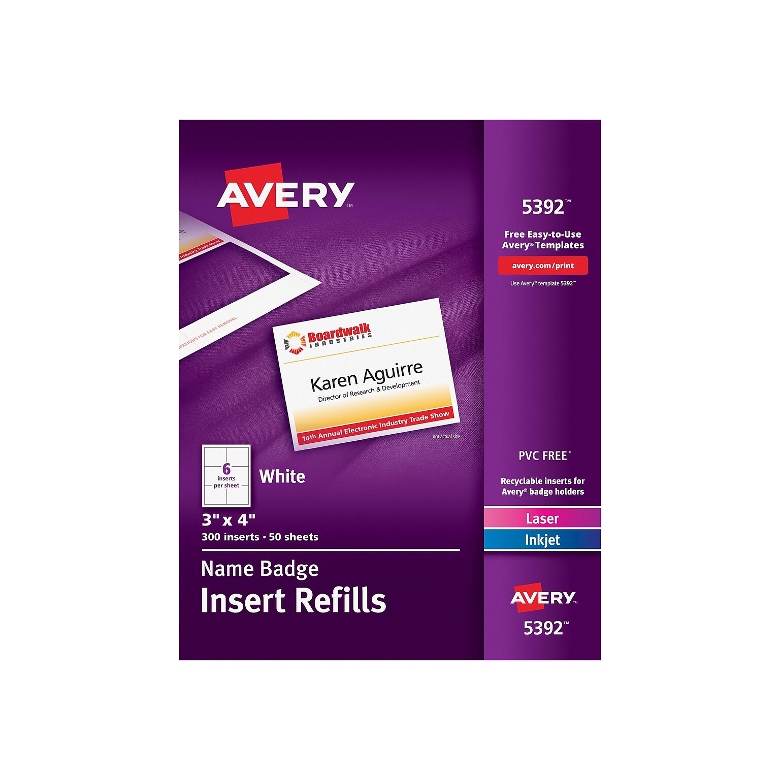Avery Insert Refills ID Cards, White, 300/Box (5392)