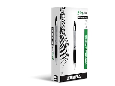 Zebra Z-Grip Max Retractable Ballpoint Pen, Medium Point, 1.0mm, Black Ink, Dozen (22410)