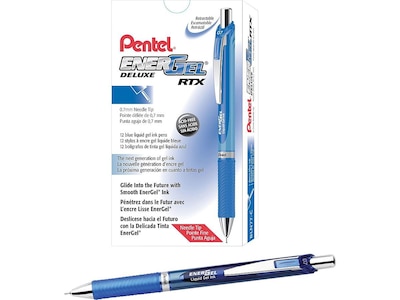 Pentel EnerGel Deluxe RTX Retractable Gel Pens, Needle Tip Medium Point, Blue Ink, Dozen (BLN77-C)