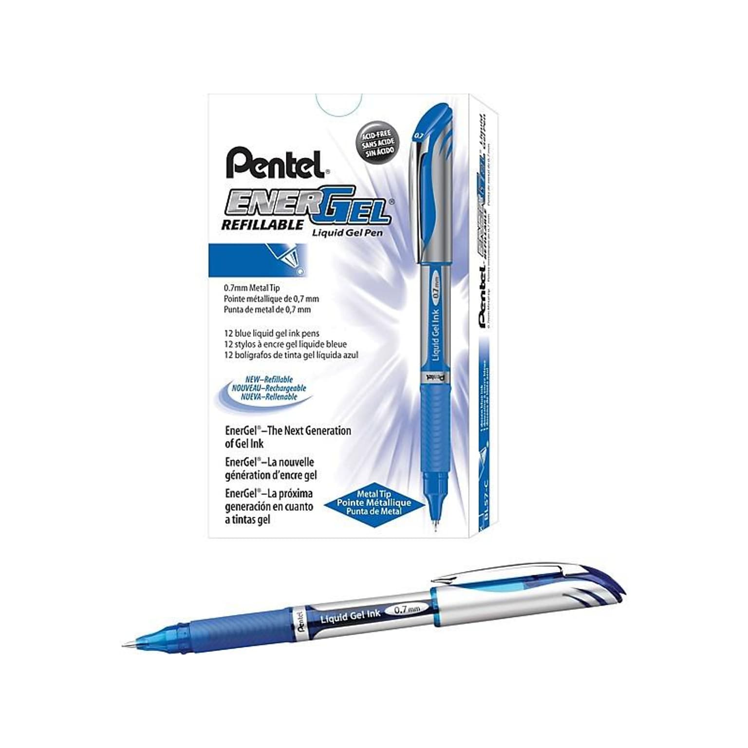 Pentel EnerGel Deluxe Gel Pens, Medium Point, Blue Ink, Dozen (BL57-C)