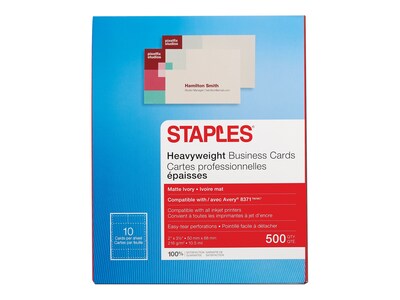 Staples Business Cards, 3.5W x 2L, Ivory 500/Pack (12528)