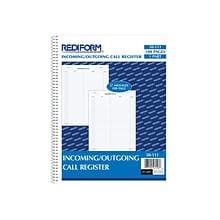 Rediform Incoming/Outgoing Call Register, 8.5 x 11, White, 100 Sheets/Pad (50111)