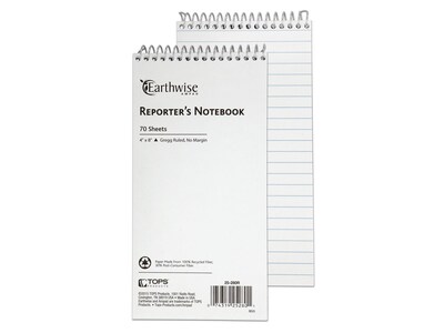 Ampad Earthwise Reporter's Notepads, 4" x 8", Gregg Ruled, White, 70 Sheets/Pad, 12 Pads/Pack (TOP25-280R)