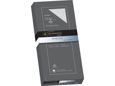 Southworth Granite Gummed #10 Business Envelopes, 4 1/8 x 9 1/2, Gray, 50/Pack (P914-10L)