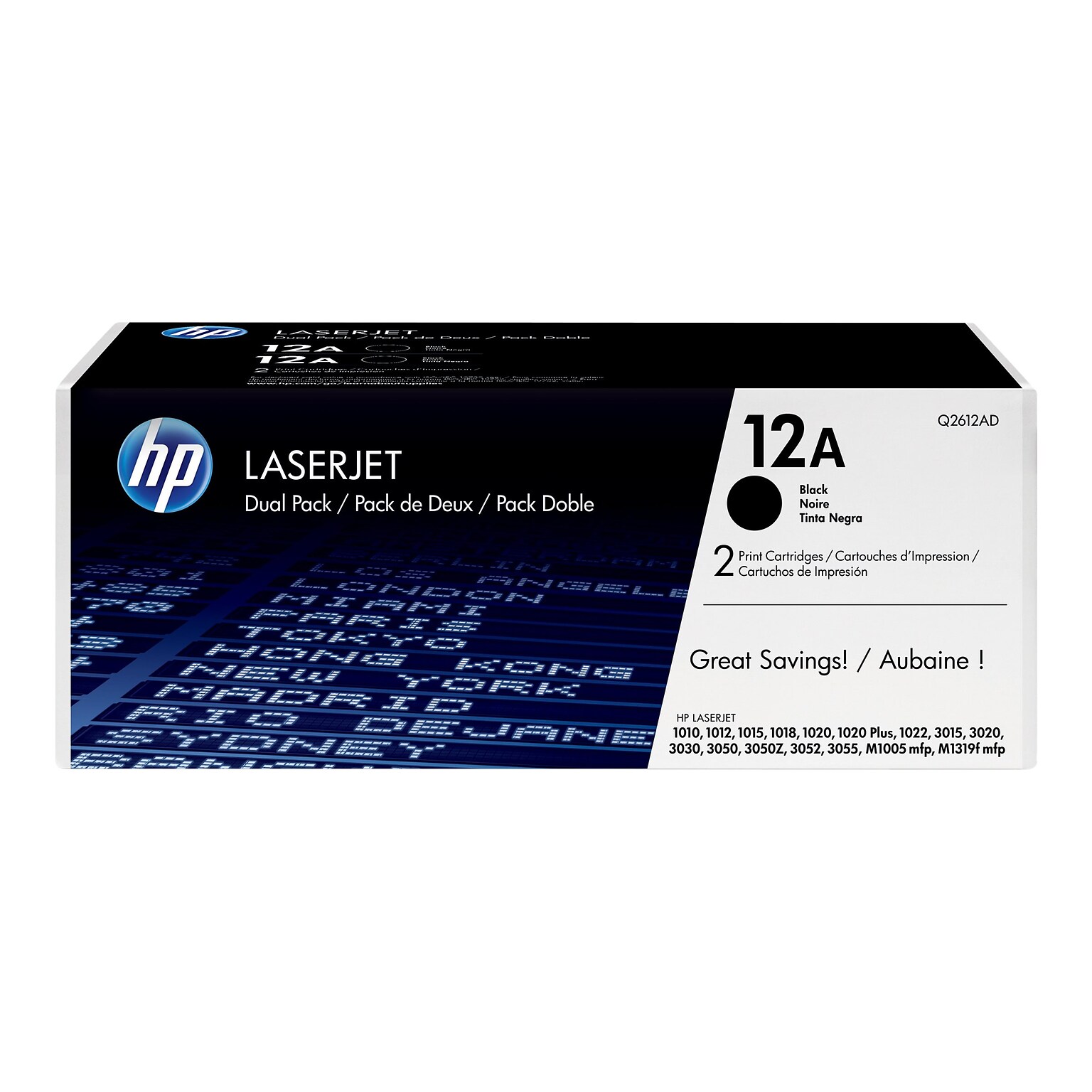 HP 12A Black Standard Yield Toner Cartridge, 2/Pack (Q2612D)