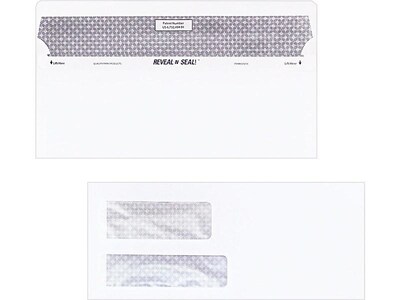 Quality Park Reveal-N-Seal Security Tinted #9 Double Window Envelopes, 3 7/8 x 8 7/8, White Wove,