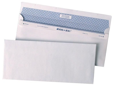 Quality Park Reveal-N-Seal Security Tinted #10 Business Envelopes, 4 1/8 x 9 1/2, White Wove, 500/