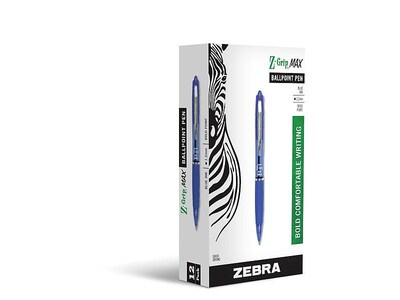 Zebra Pen Z-Grip Max Retractable Ballpoint Pens, Bold Point, Blue Ink, Dozen (20520)